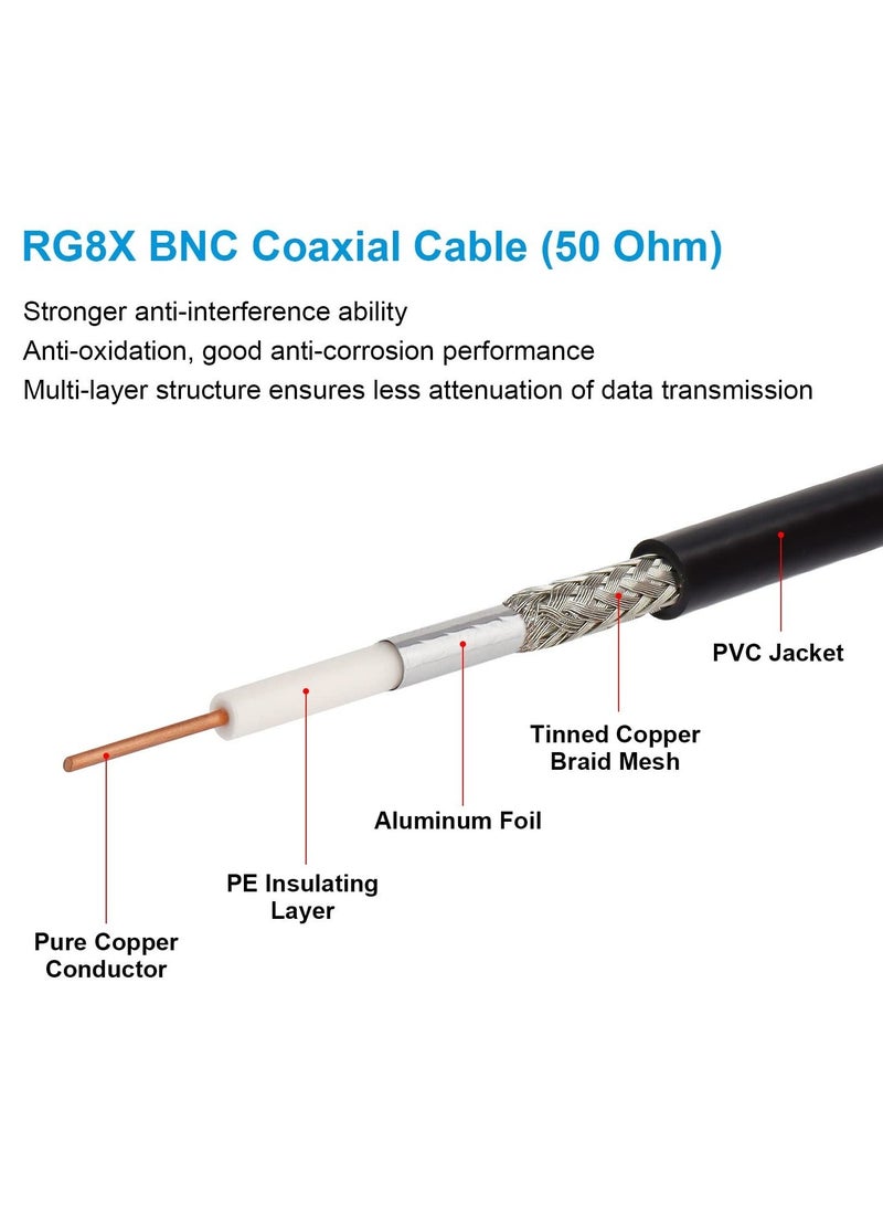 BNC Male to BNC Male Coaxial Cable, 50 ohm RG8X Coax Cable Ultra Low Loss BNC Jumper Cable for Antenna, RF Radio, Modem, Oscilloscope, Spectrum, Analyzer, Signal Generator,3M - Image 3
