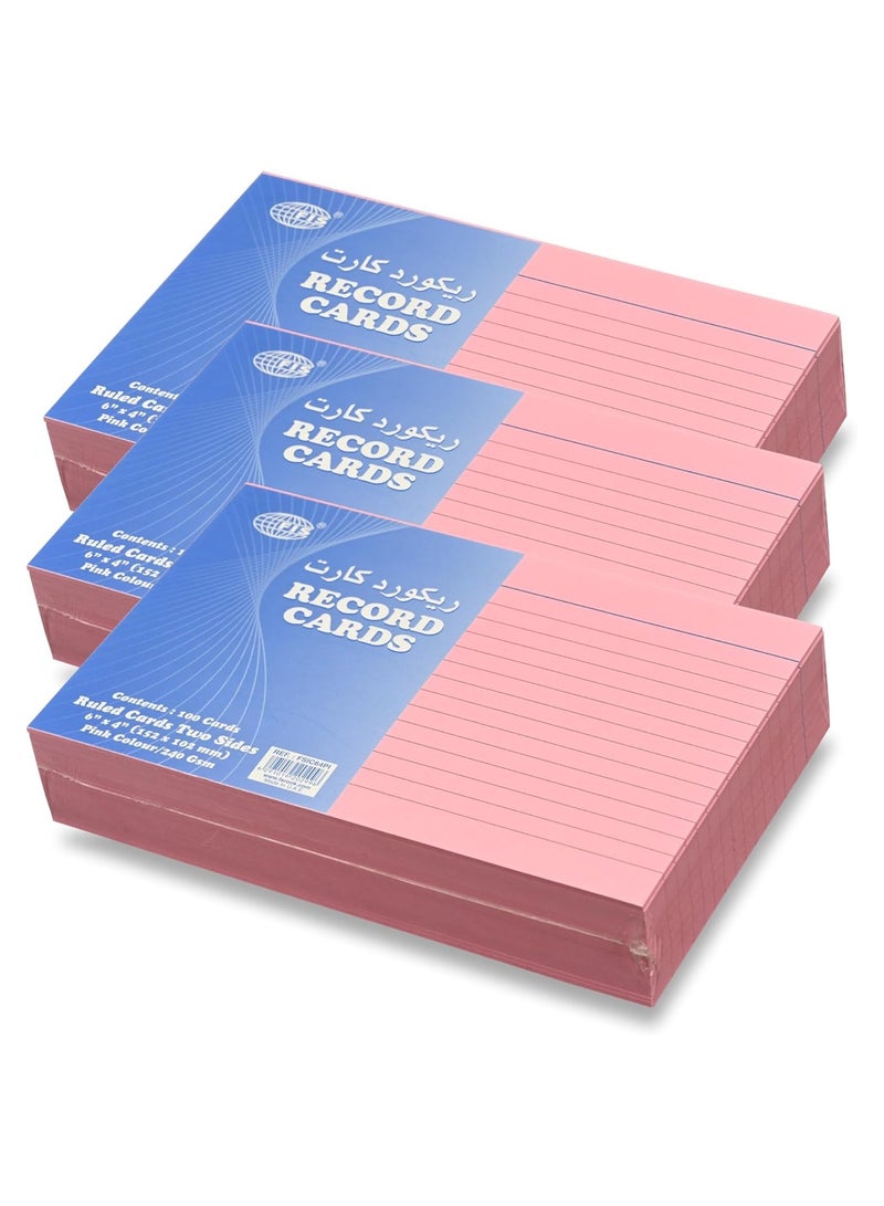 FIS® Ruled Record Cards or Index Cards, Size:6"x4" Inches (152x102mm), Two Sides Single Ruled, 240gsm, 100 Sheets Per Packet, Packet of 3 Pieces, Pink Color-FSIC64PI-3 - Image 1