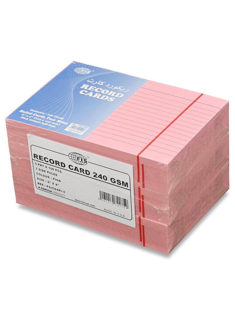 FIS® Ruled Record Cards or Index Cards, Size:6"x4" Inches (152x102mm), Two Sides Single Ruled, 240gsm, 100 Sheets Per Packet, Packet of 3 Pieces, Pink Color-FSIC64PI-3 - Image 4