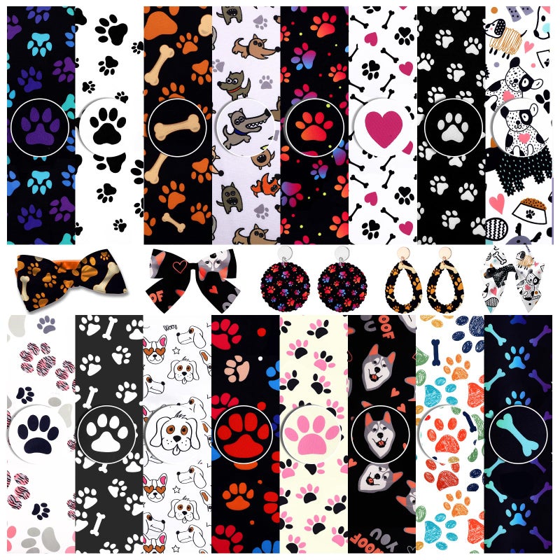 Tudomro 16 Pcs 10 x 10 Inch Dog Print Fabric Cute Animal Print Fabric Quilt Squares Vinyl Puppy Bone Paws Footprint Playful Pattern Decorative for Dog Lover DIY Quilting Sewing Crafting Supplies - Image 2