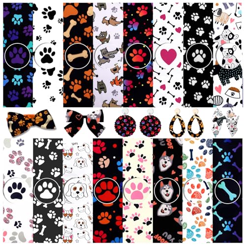 Tudomro 16 Pcs 10 x 10 Inch Dog Print Fabric Cute Animal Print Fabric Quilt Squares Vinyl Puppy Bone Paws Footprint Playful Pattern Decorative for Dog Lover DIY Quilting Sewing Crafting Supplies - Image 1