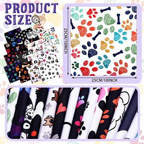 Tudomro 16 Pcs 10 x 10 Inch Dog Print Fabric Cute Animal Print Fabric Quilt Squares Vinyl Puppy Bone Paws Footprint Playful Pattern Decorative for Dog Lover DIY Quilting Sewing Crafting Supplies - Image 3