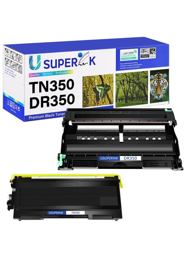 SuperInk 2 Pack Compatible Toner Cartridge & Drum Unit Set Compatible for Brother TN350 DR350 use in DCP-7010 HL-2030 HL-2070N Intellifax 2820 MFC-7220 Printer (1 Toner, 1 Drum) - Image 1