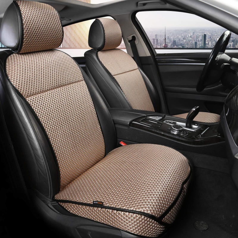Auto Newer Luxury Breathable Car Seat Cover Fit Four Seasons Universal Front of Car Seat Cushions Bottom Seat Covers of Full Wrapped EdgeUniversal Fit for 95 CarsSUVPickupBeige2PCS