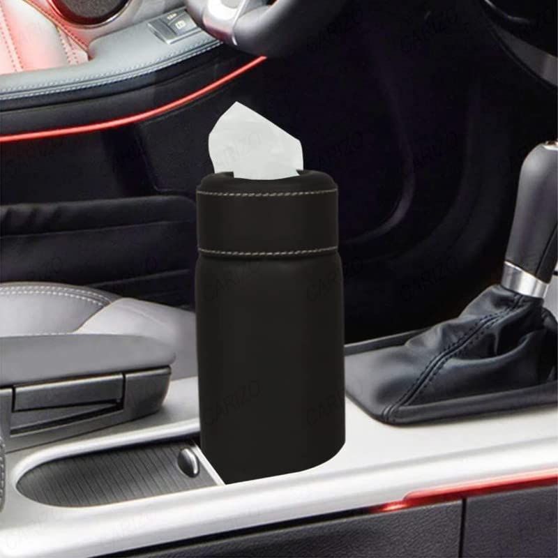 CARIZO Car Cup Tissues Holder, Sleek Leather Organizer with 50 Pull Sheets, Black Car Napkin Storage Box Compatible with Datsun Go (Type-I) 2014-2018 - Image 3
