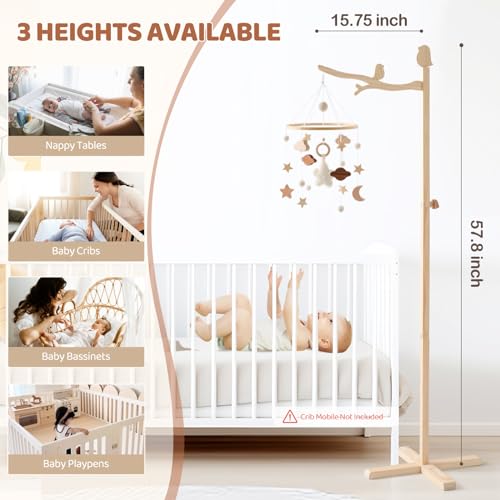 let's make Floor Standing Crib Mobile Arm 57.8 Inch Wooden Baby Mobile Arm for Crib Movable Baby Mobile Hanger with Hook Anti-Dumping Baby Mobile Holder Floor Stand Nursery Decor - Image 2