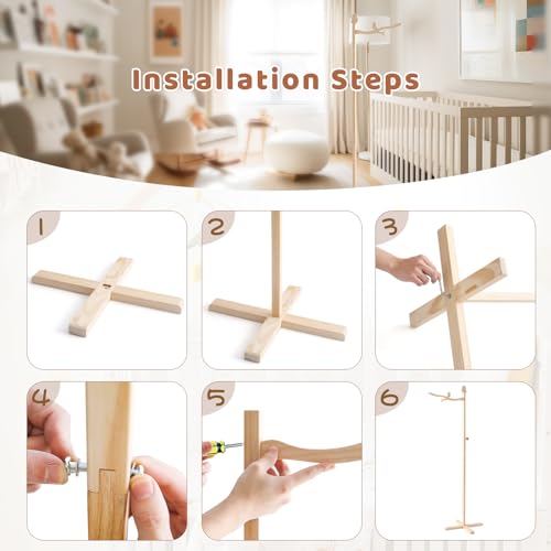 let's make Floor Standing Crib Mobile Arm 57.8 Inch Wooden Baby Mobile Arm for Crib Movable Baby Mobile Hanger with Hook Anti-Dumping Baby Mobile Holder Floor Stand Nursery Decor - Image 4