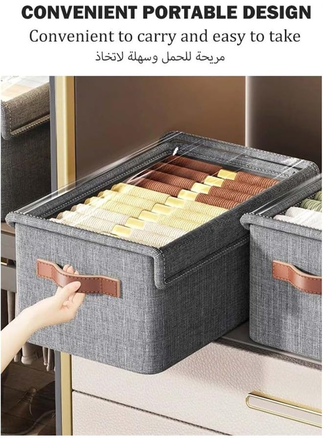 HOMESTAR 3 Pieces Cloth Storage Box, Foldable Closet Drawer Box with Transparent Cover and Handle, Drawer Organizers for Clothes, Jeans, T-Shirt - Image 5