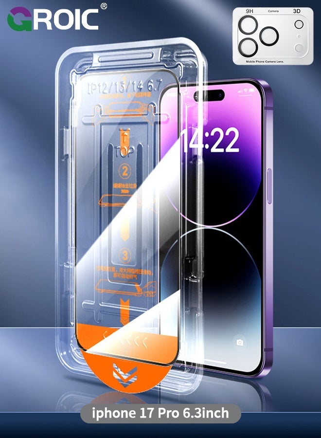 GROIC 2 Pack Screen Protector for iPhone 17 Pro,OneStep Installation iPhone 17 Pro Screen Protector  with  iPhone 17 Pro Camera Lens Protector,Easy Installation - Image 1