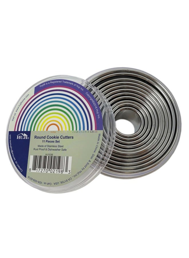 HUJI Stainless Steel Professional Plain Round Pastry Dough Cutter Set for Baking Cookies Pie Pops Kitchen (1, Set of 11 Round Cutters) - Image 1