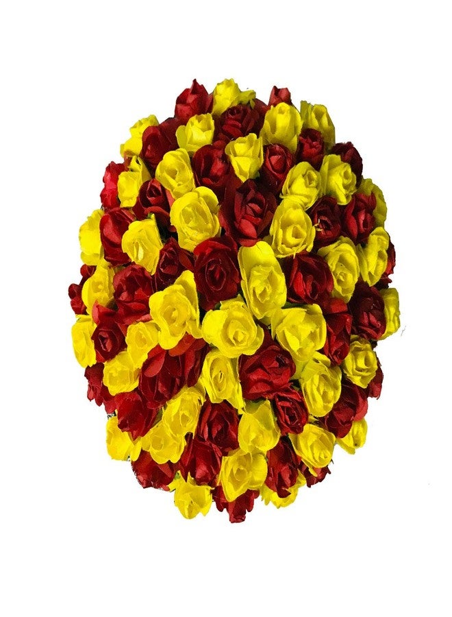 AROOMAN Artificial Flower Bun Juda Maker Flower Gajra Hair Accessories For Women and Girls Pack-01(Color-Red & Yellow) - Image 2