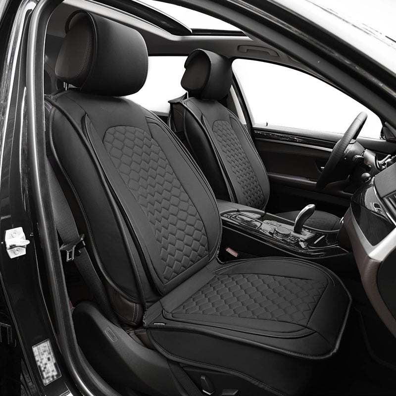 Elantrip Front Car Seat Cover Luxury Faux Leather Pocket with High Density Foam NonSlip Waterproof Suitable for Cars Trucks SUVS 2PC Black