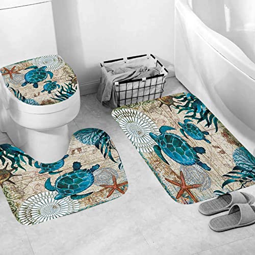 DDS-DUDES Sea Turtle Shower Curtain Set for Bathroom, Ocean Bathroom Sets with Shower Curtain and Rugs Polyester Fabric Waterproof Curtains with Hooks 71" x 71" (Ocean 1) - Image 4
