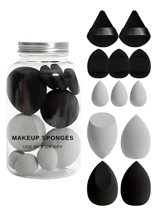 اسفنجة مكياج، مجموعة اسفنجات تجميل ناعمة وبودرة، خلاط تجميل لمزج كريم الأساس، مثالي للكريم السائل والبودرة (7 اسفنجات + 7 بيضات تجميل) - Image 1
