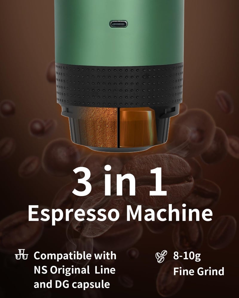 EVERANGE Portable Electric Espresso Machine, Travel Coffee Maker Brewer Compatible with Ground Coffee & NS Capsules (Green with LCD Screen) - Image 2