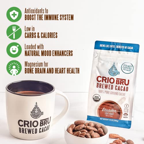 Crio Bru Ghana French Roast 10 oz Bag | Natural Healthy Brewed Cacao Drink | Great Substitute to Herbal Tea and Coffee | 99% Caffeine Free Gluten Free Low Calorie Honest Energy Brew And Enjoy Hot or Iced - Image 4