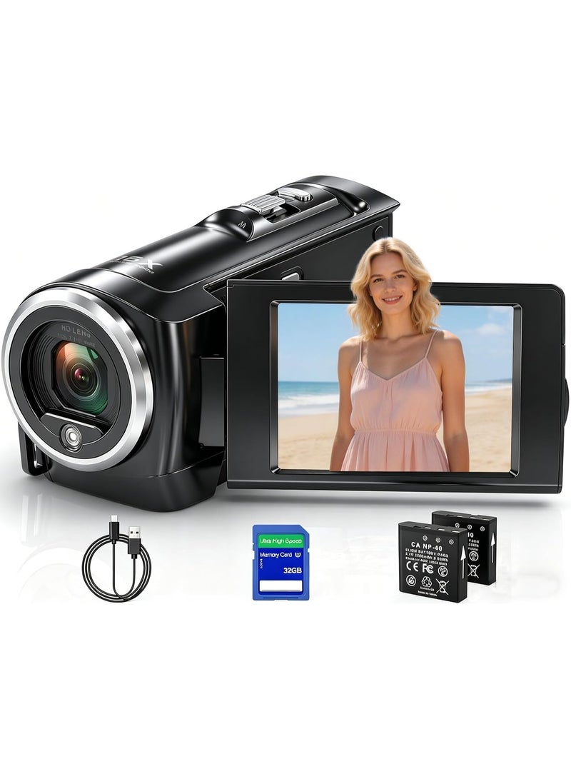 M.A&F's Camcorder Video Camera QHD 2.7K 56MP 16X Digital Zoom Vlogging Camera with LED Fill Light for YouTube, 2.8 Inch 270 Degree Rotation LCD Screen Camcorder with 32GB SD Card and Two Batteries - Image 1