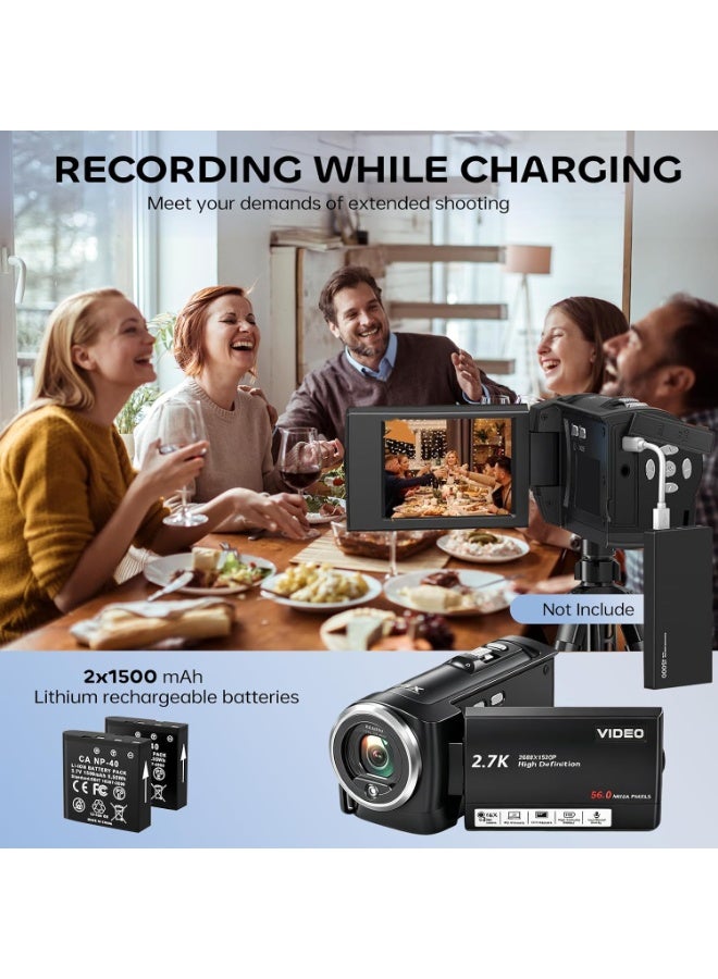 M.A&F's Camcorder Video Camera QHD 2.7K 56MP 16X Digital Zoom Vlogging Camera with LED Fill Light for YouTube, 2.8 Inch 270 Degree Rotation LCD Screen Camcorder with 32GB SD Card and Two Batteries - Image 4