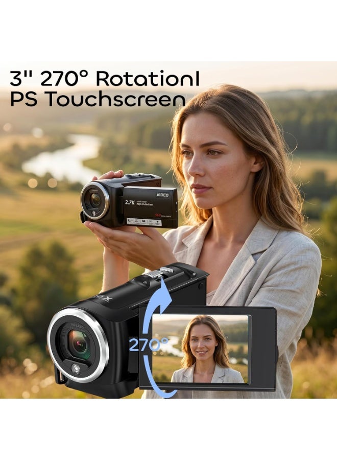 M.A&F's Camcorder Video Camera QHD 2.7K 56MP 16X Digital Zoom Vlogging Camera with LED Fill Light for YouTube, 2.8 Inch 270 Degree Rotation LCD Screen Camcorder with 32GB SD Card and Two Batteries - Image 2