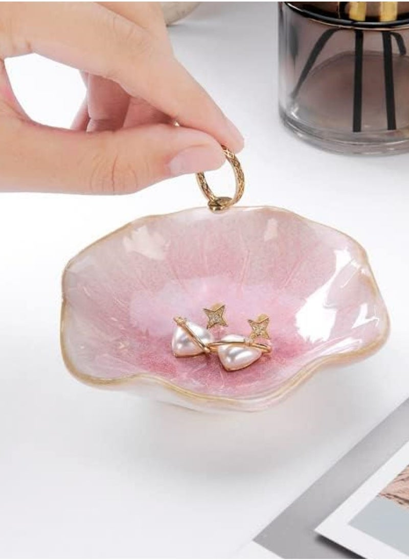 Oasisgalore Pink Ceramic Lotus Leaf Ring Tray, Small Key & Jewelry Dish for Organizing, Home Decor Gift  - Image 4