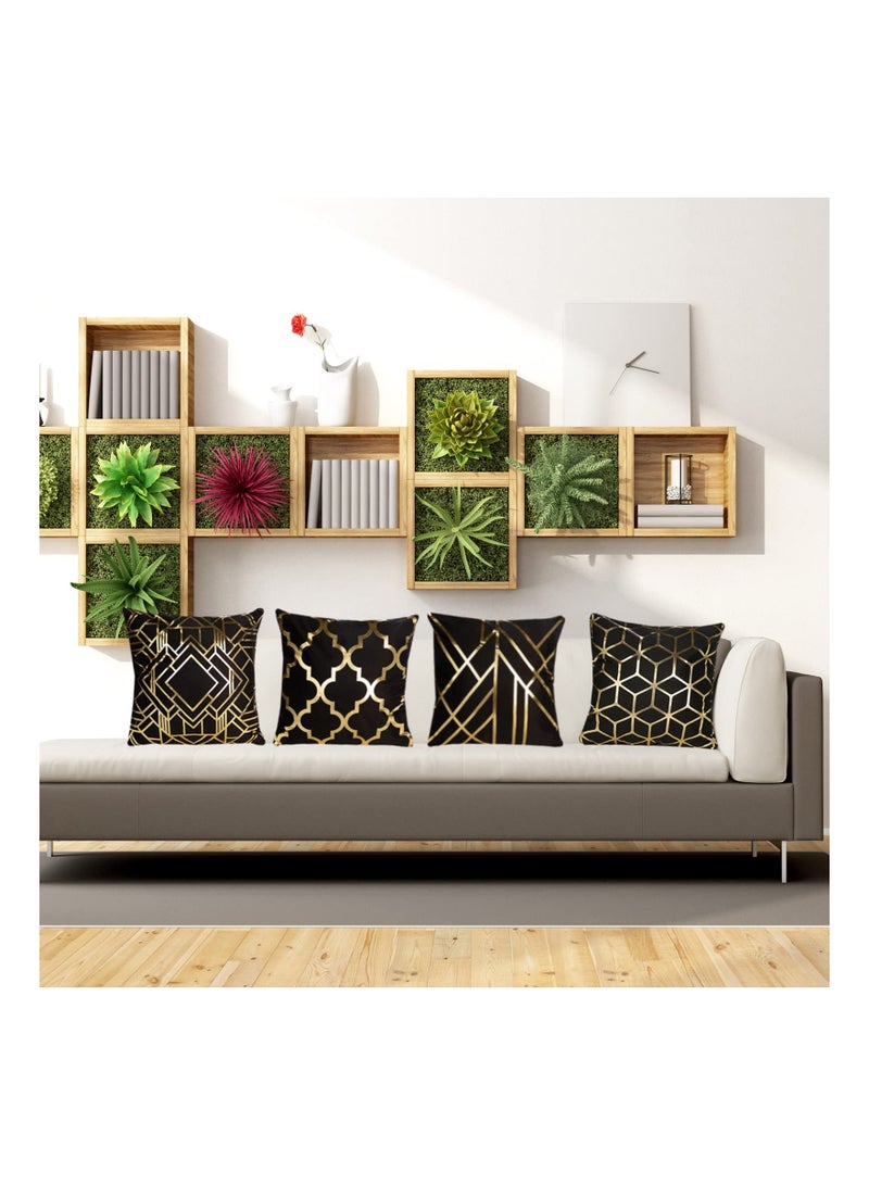 سيوسي أغطية وسائد باللونين الأسود والذهبي، حزمة مكونة من 4 أكياس وسائد هندسية مربعة الشكل للأريكة والأريكة في الهواء الطلق مقاس 45 × 45 سم - Image 2