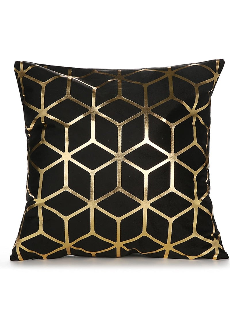 سيوسي أغطية وسائد باللونين الأسود والذهبي، حزمة مكونة من 4 أكياس وسائد هندسية مربعة الشكل للأريكة والأريكة في الهواء الطلق مقاس 45 × 45 سم - Image 3