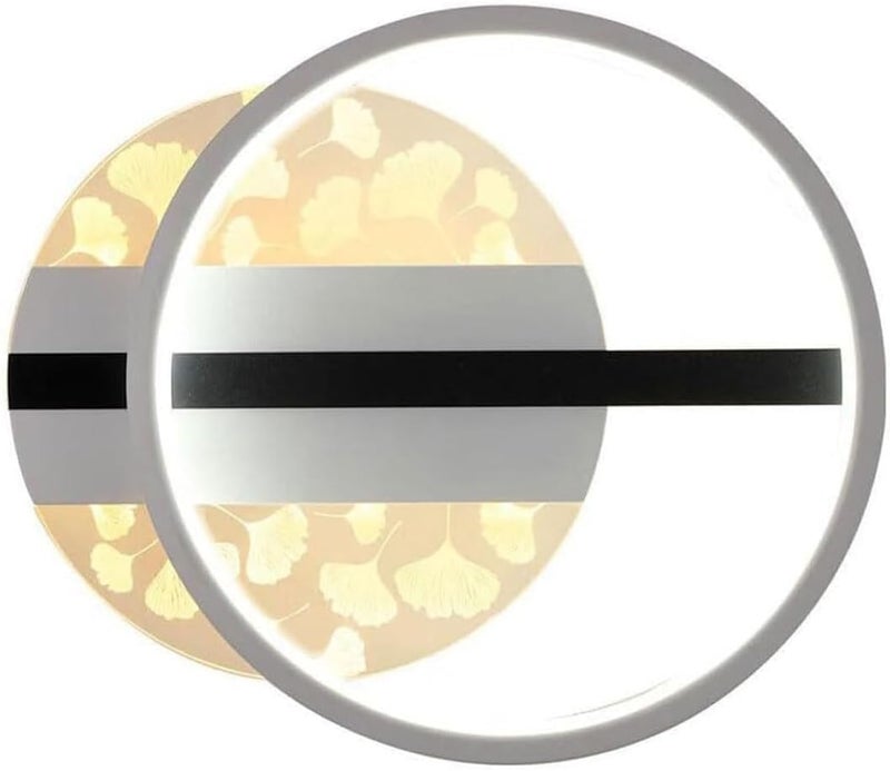 1-Light Modern Simple Maple Leaf Bedroom Bedside Circle Wall Lamp, LED 3 Colors Dimming with Acrylic Shade Ultra-Thin Metal Wall Sconce, for Corridor Living Room Hal - Image 1