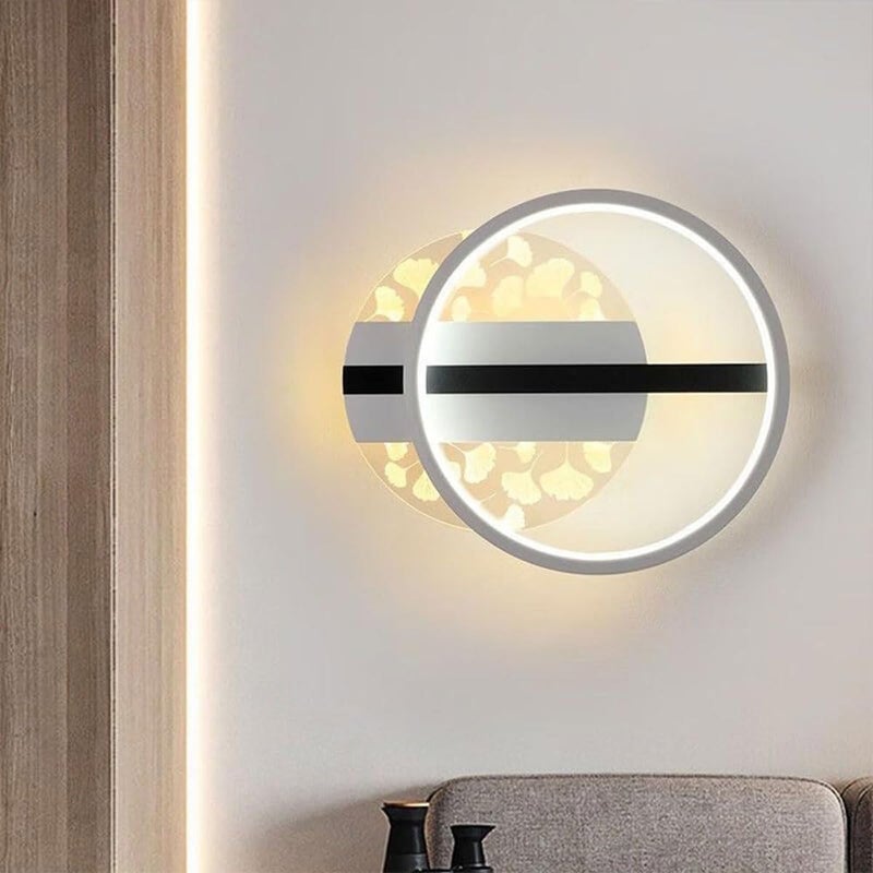 1-Light Modern Simple Maple Leaf Bedroom Bedside Circle Wall Lamp, LED 3 Colors Dimming with Acrylic Shade Ultra-Thin Metal Wall Sconce, for Corridor Living Room Hal - Image 2