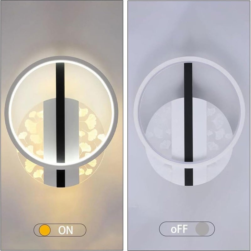 1-Light Modern Simple Maple Leaf Bedroom Bedside Circle Wall Lamp, LED 3 Colors Dimming with Acrylic Shade Ultra-Thin Metal Wall Sconce, for Corridor Living Room Hal - Image 5