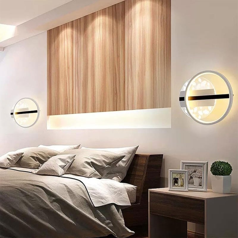 1-Light Modern Simple Maple Leaf Bedroom Bedside Circle Wall Lamp, LED 3 Colors Dimming with Acrylic Shade Ultra-Thin Metal Wall Sconce, for Corridor Living Room Hal - Image 3