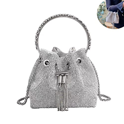 BBTT.ful Handbag, Sparkling Rhinestone Bucket Bag for Women & Girls, Large Crossbody Purse for Party, Wedding, Prom, Evening, Silver - Image 1