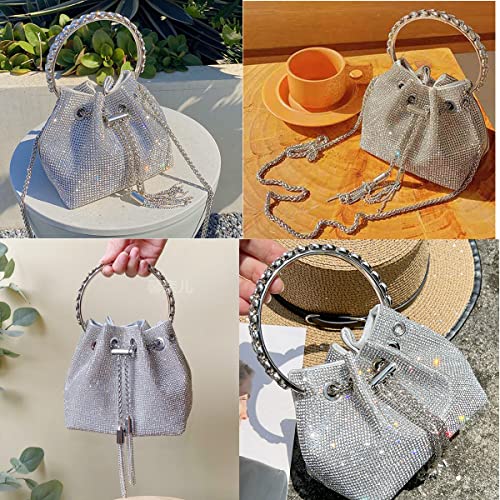 BBTT.ful Handbag, Sparkling Rhinestone Bucket Bag for Women & Girls, Large Crossbody Purse for Party, Wedding, Prom, Evening, Silver - Image 2