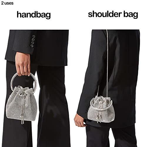BBTT.ful Handbag, Sparkling Rhinestone Bucket Bag for Women & Girls, Large Crossbody Purse for Party, Wedding, Prom, Evening, Silver - Image 4