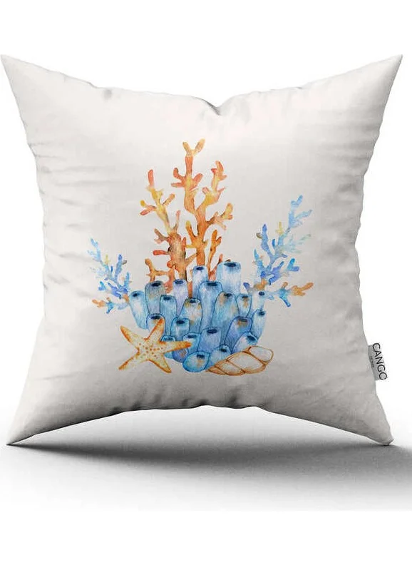 Cango Home Double Sided Blue Orange Marine Patterned Digital Printed Throw Pillow Cover CGH1129