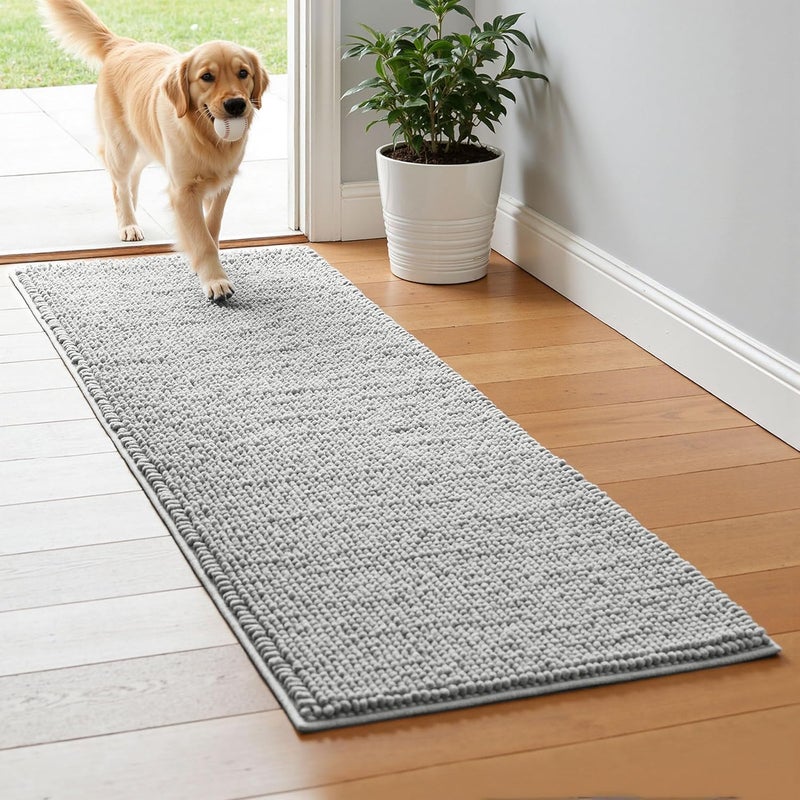 subrtex Bathroom Rugs, 24" x 60" Chenille Bath Rug Soft Short Plush Bath Mat Soft Shower Mat Water Absorbent Shower Mat Quick Dry Machine Washable, Light Gray - Image 1