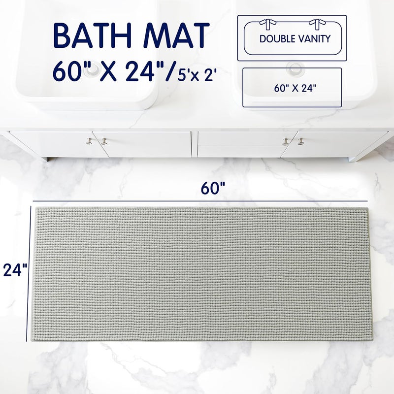 subrtex Bathroom Rugs, 24" x 60" Chenille Bath Rug Soft Short Plush Bath Mat Soft Shower Mat Water Absorbent Shower Mat Quick Dry Machine Washable, Light Gray - Image 2