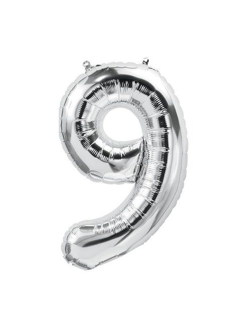 Silver number 9 helium balloon