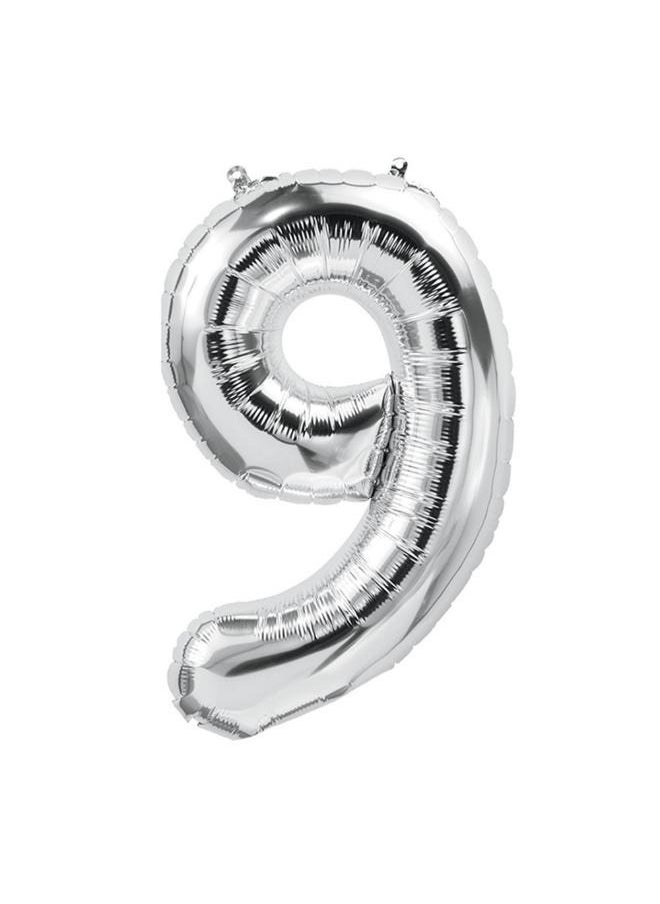 Silver number 9 helium balloon