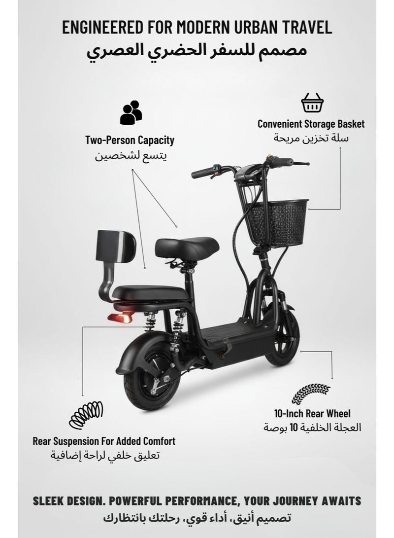 EGG PRO Electric Kick scooter black for Adults with Front Basket, Double Seats, Max Speed 40 KM/H Range 25-40 KM, 10-inch Wheels - Image 4