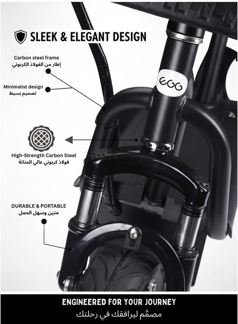 EGG PRO Electric Kick scooter black for Adults with Front Basket, Double Seats, Max Speed 40 KM/H Range 25-40 KM, 10-inch Wheels - Image 2