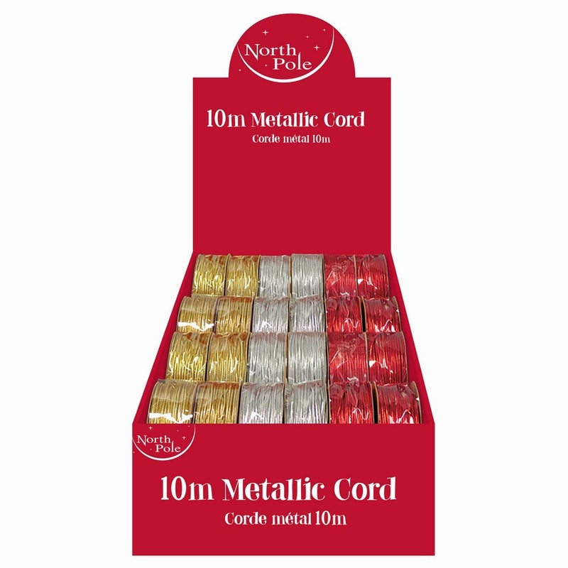 Eurowrap 10M Elastic Metallic Cord – Assorted Colors for Christmas Gift Wrapping, Holiday Crafts, Festive DIY Projects, Seasonal Decorations, and Holiday Celebration, 1 Piece