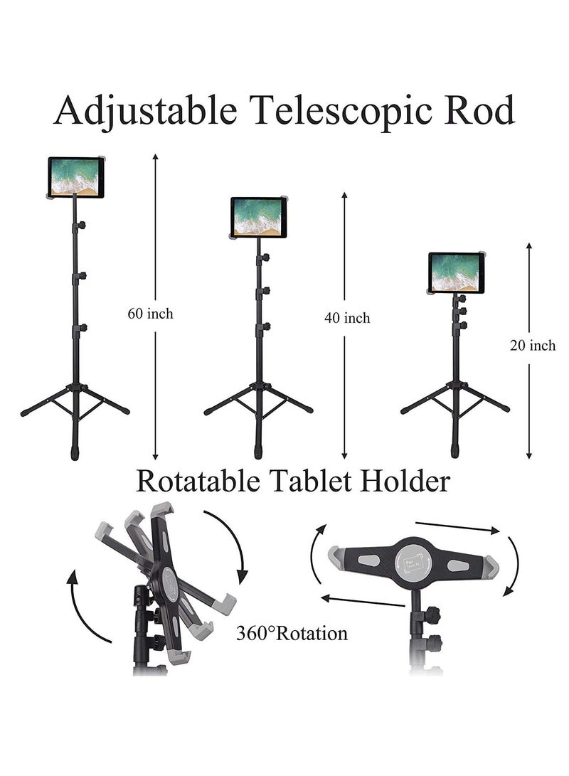 IPad and Mobile Phone Tripod Stand,Height Adjustable 20 to 60 Inch with 360 Degree Rotating Tablet Holder for iPad Air,iPad Pro and More 9.5 to 14.5 Inch Tablets, Coming with Carrying Bag - Image 2