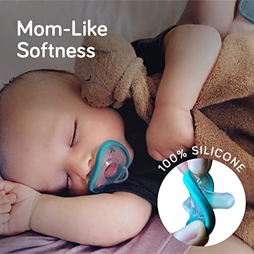 NANOBÉBÉ Nanobebe Baby Pacifiers 0-3 Month - Orthodontic, Curves Comfortably with Face Contour, Award Winning for Breastfeeding Babies, 100% Silicone, Baby Registry Gift 4pk, Sage/White - Image 2