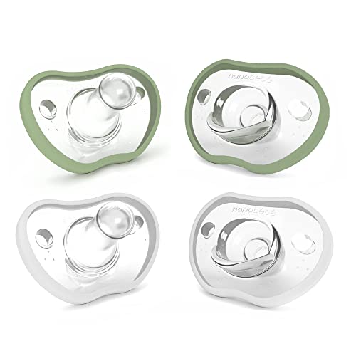 NANOBÉBÉ Nanobebe Baby Pacifiers 0-3 Month - Orthodontic, Curves Comfortably with Face Contour, Award Winning for Breastfeeding Babies, 100% Silicone, Baby Registry Gift 4pk, Sage/White - Image 1