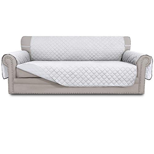 Easy-Going EasyGoing Reversible Couch Cover for 3 Cushion Couch Sofa Cover for Dogs Water Resistant Furniture Protector Cover with Foam Sticks Elastic Straps for Pet Cat Sofa WhiteWhite  - Image 1