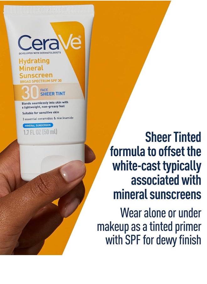 CeraVe Tinted Sunscreen with SPF 30 | Hydrating Mineral Sunscreen With Zinc Oxide & Titanium Dioxide | Sheer Tint for Healthy Glow | 1.7 Fluid Ounce(Pack of 3)