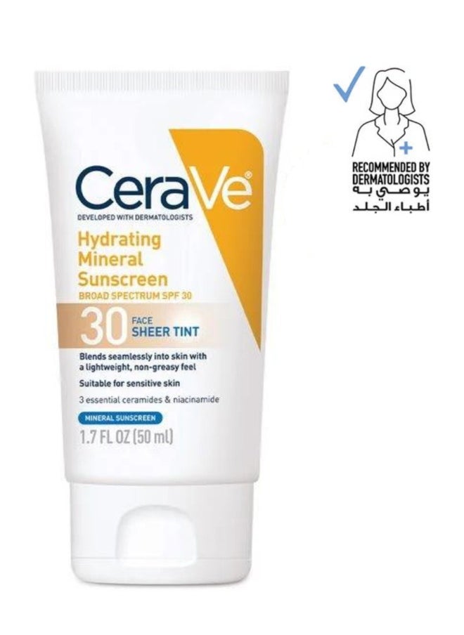 CeraVe Tinted Sunscreen with SPF 30 | Hydrating Mineral Sunscreen With Zinc Oxide & Titanium Dioxide | Sheer Tint for Healthy Glow | 1.7 Fluid Ounce(Pack of 3)