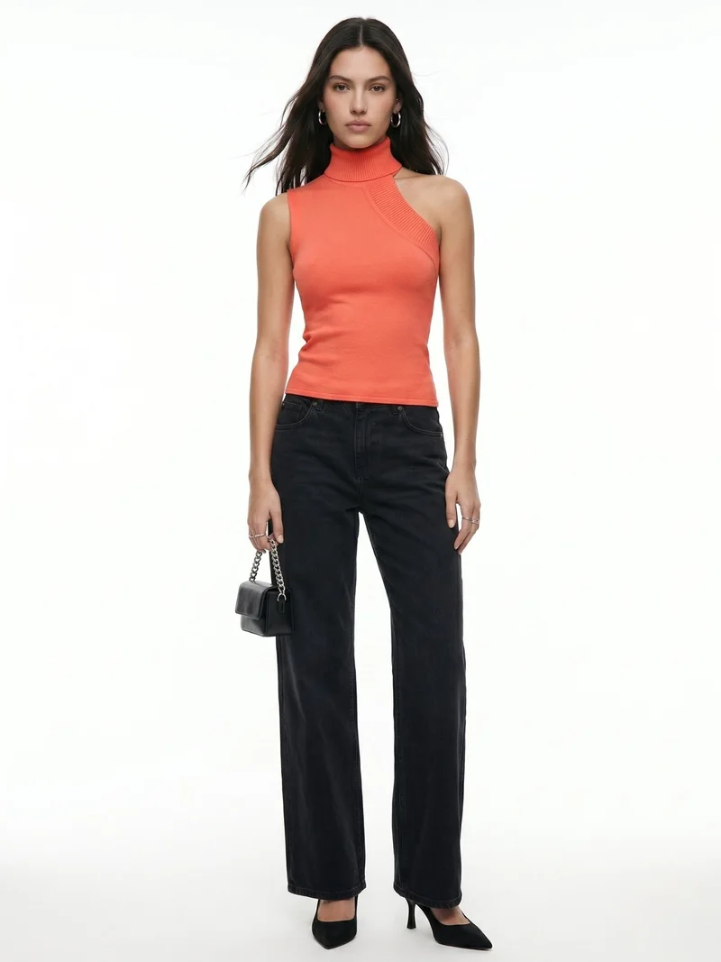 Outzidr  Orange One Shoulder High Neck Top for Women | Best Price UAE