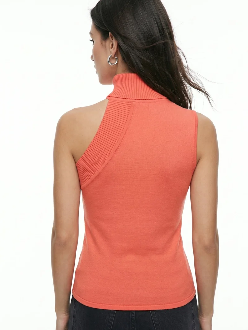 Outzidr  Orange One Shoulder High Neck Top for Women | Best Price UAE