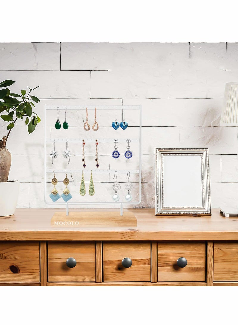 KASTWAVE Earring Organiser, Jewelry Stand, Earring Display Stand with Wooden Tray/Dish for Earrings Necklace Bracelet Rings, Earring Holder for Hanging Earrings (66 Holes/3 Layers) - Image 5